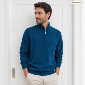 QINTI 100% Baby Alpaca Quarter Zip Sweater Size L Teal Blue Made in Peru